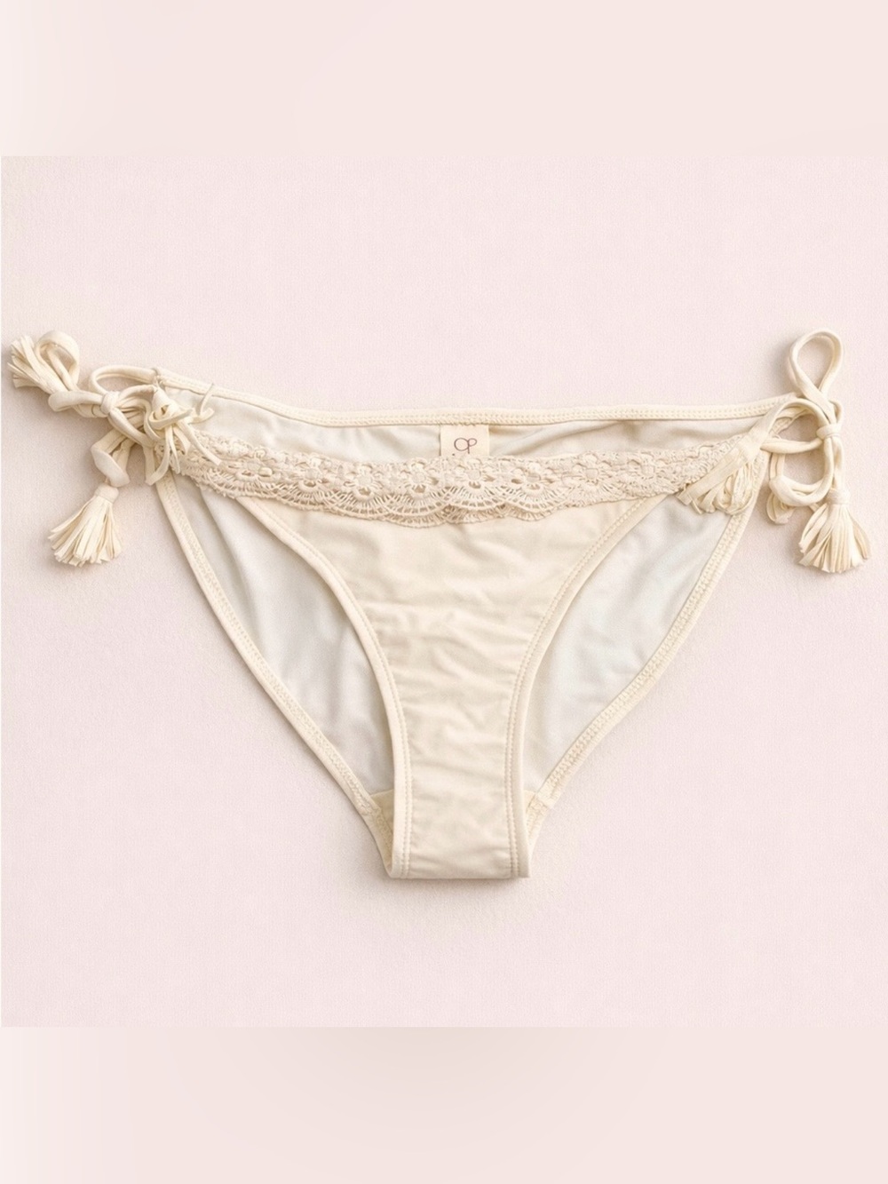 OP Cream Crochet Side Tie Bikini Bottom Boho Lace Swim Medium Adjustable